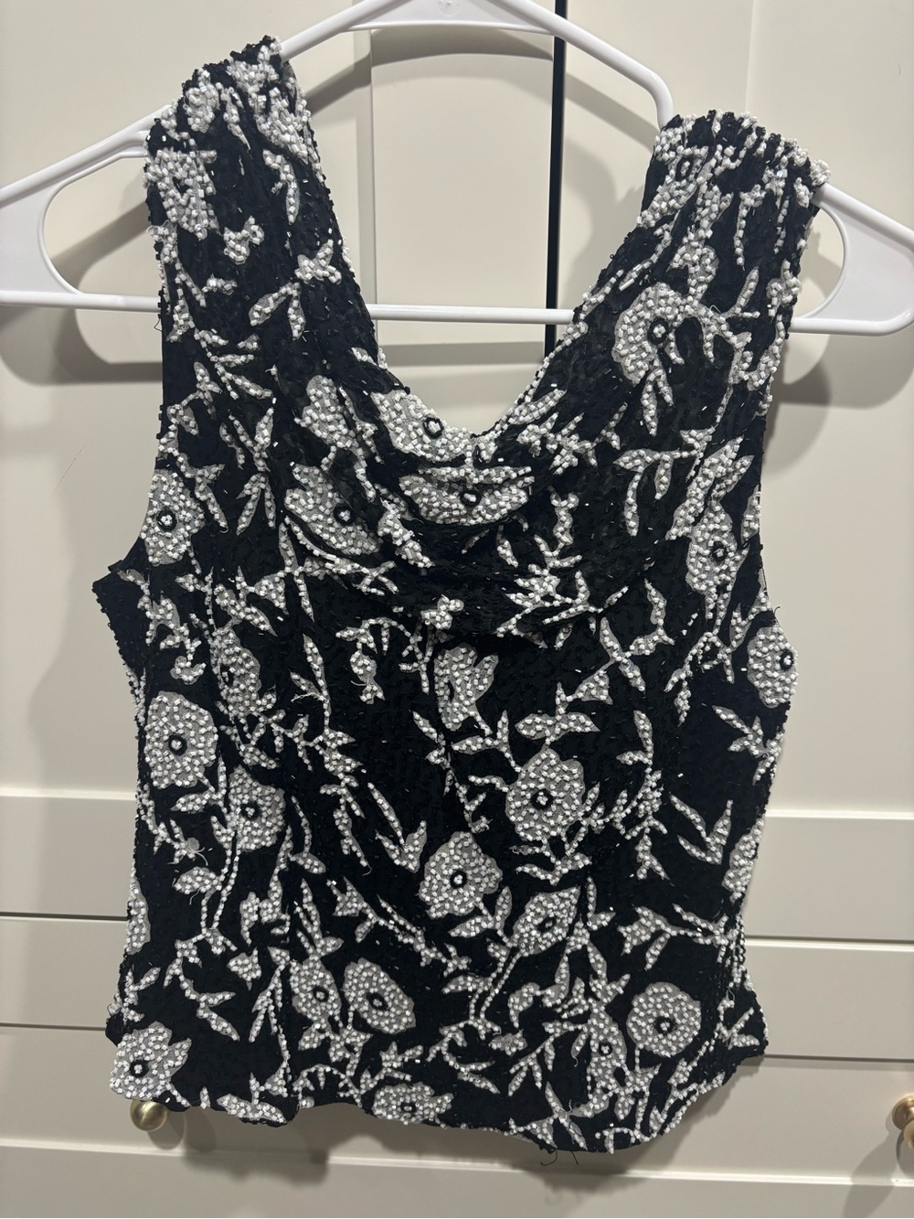 Black Embellished Floral Beaded Cowl Neck Camisole